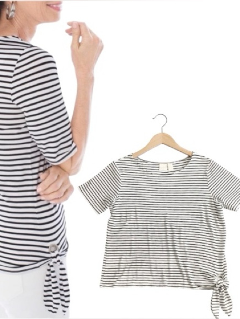 Chico’s Black/White Stripe Side Tie Top